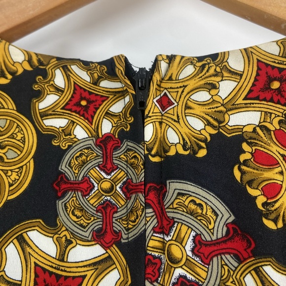 Ms Chaus Vintage statement print midi dress career faux wrap asymmetrical - Picture 15 of 16